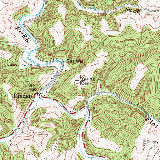 Topographic Map of Young Cemetery, WV