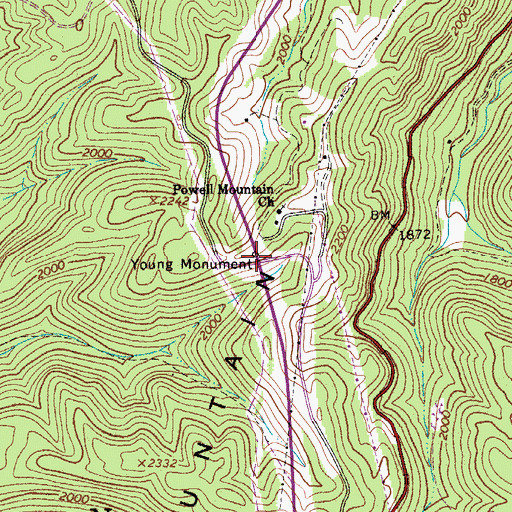 Topographic Map of Young Monument, WV