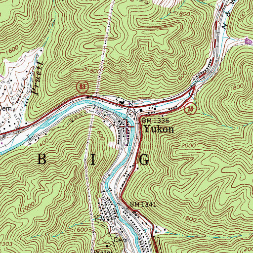 Topographic Map of Yukon, WV