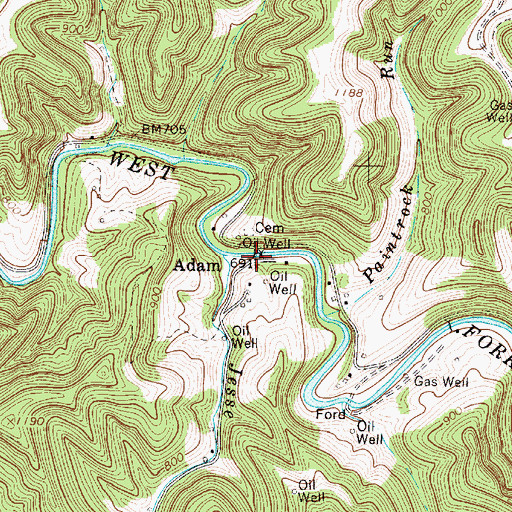 Topographic Map of Adam, WV