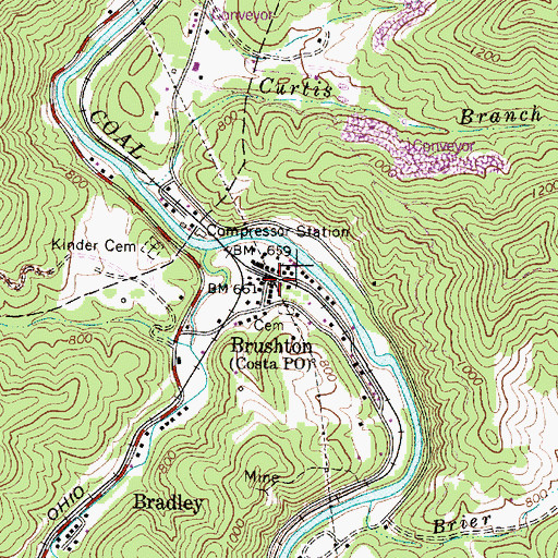 Topographic Map of Brushton, WV