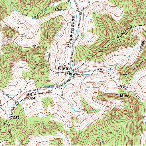 Topographic Map of Clem, WV