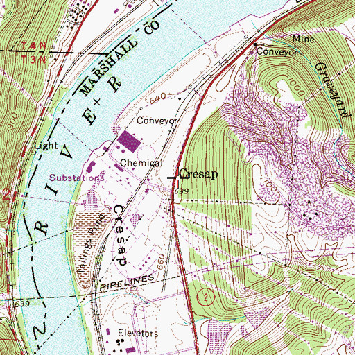 Topographic Map of Cresap, WV