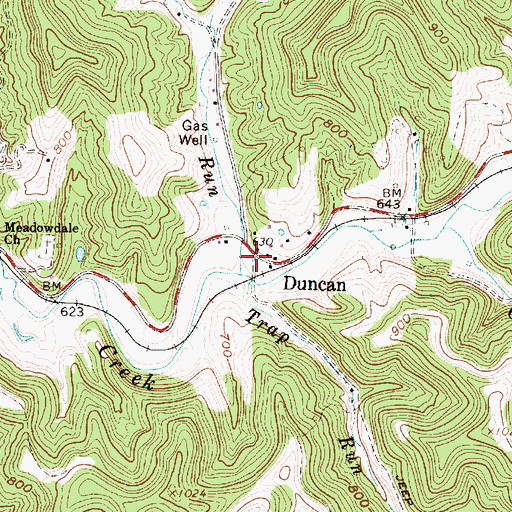 Topographic Map of Duncan, WV