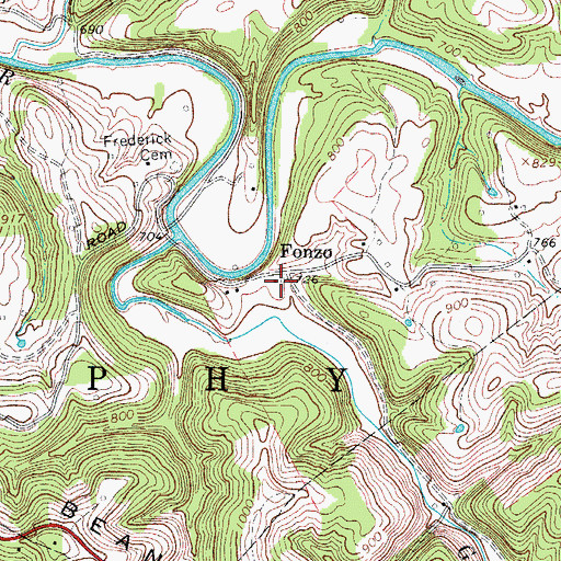 Topographic Map of Fonzo, WV