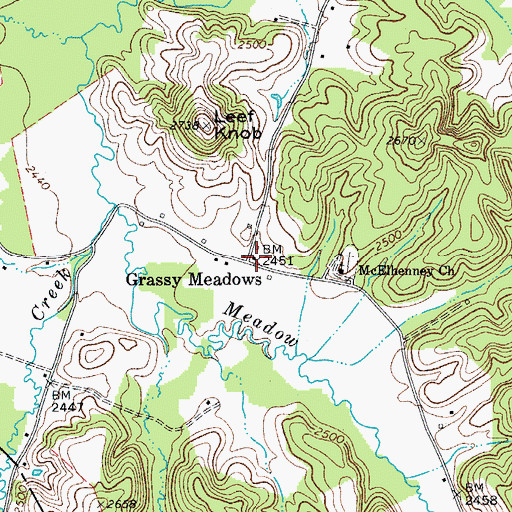 Topographic Map of Grassy Meadows, WV