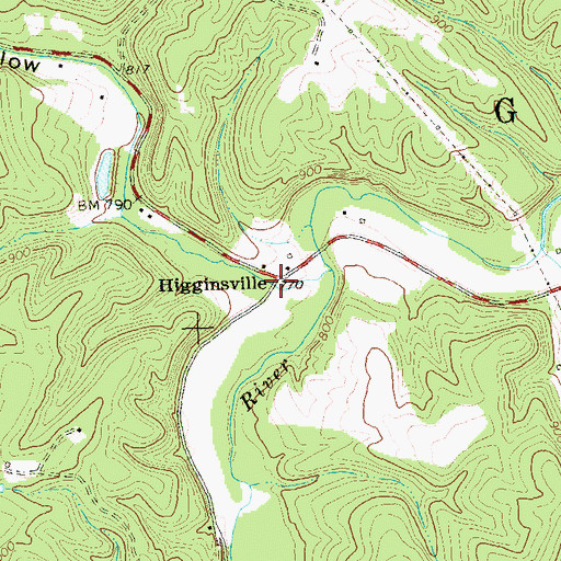 Topographic Map of Higginsville, WV