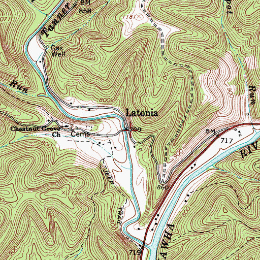 Topographic Map of Latonia, WV