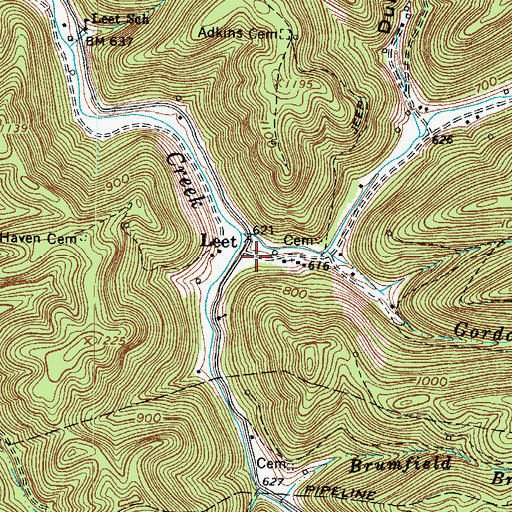 Topographic Map of Leet, WV