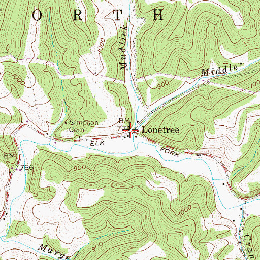 Topographic Map of Lonetree, WV