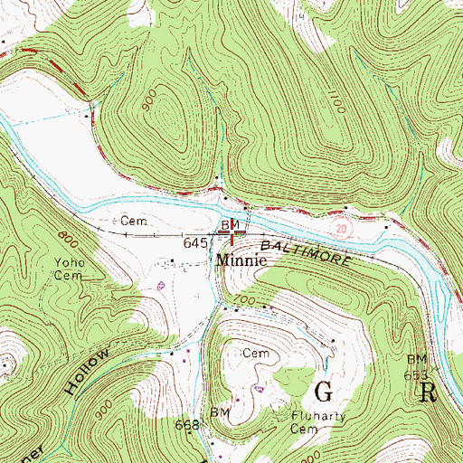 Topographic Map of Minnie, WV