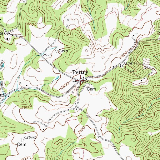 Topographic Map of Pettry, WV