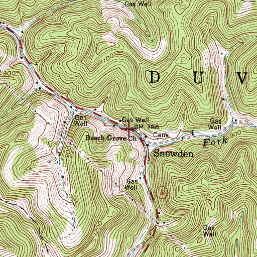 Topographic Map of Snowden, WV
