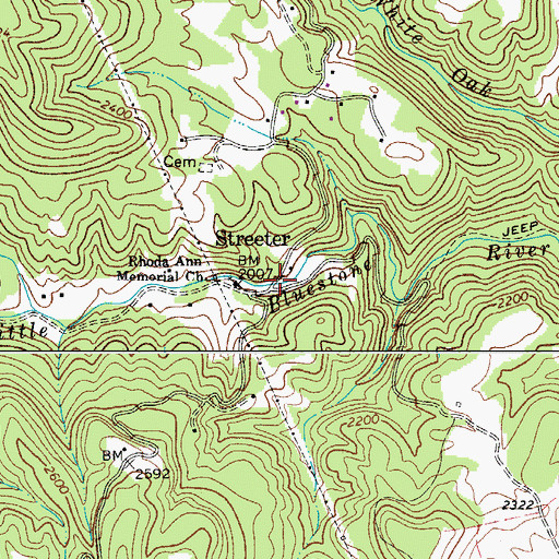 Topographic Map of Streeter, WV
