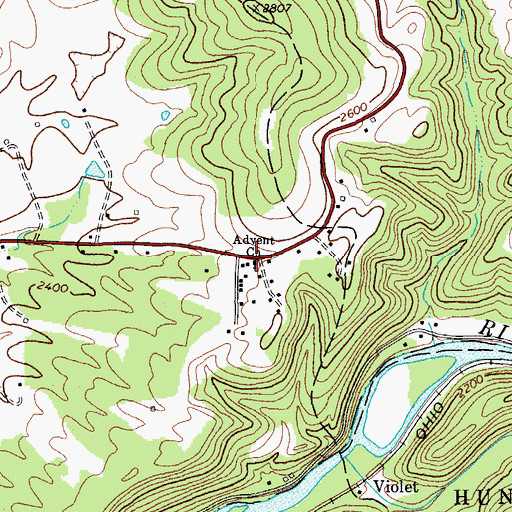 Topographic Map of Advent Church, WV
