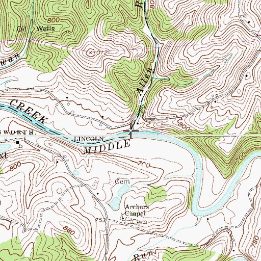 Topographic Map of Allen Run, WV