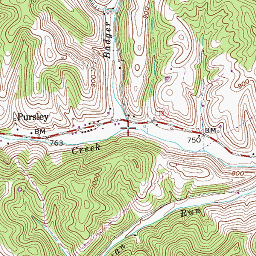 Topographic Map of Badger Run, WV