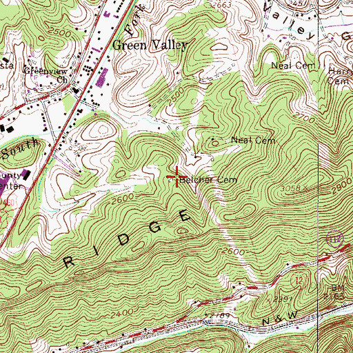 Topographic Map of Belcher Cemetery, WV