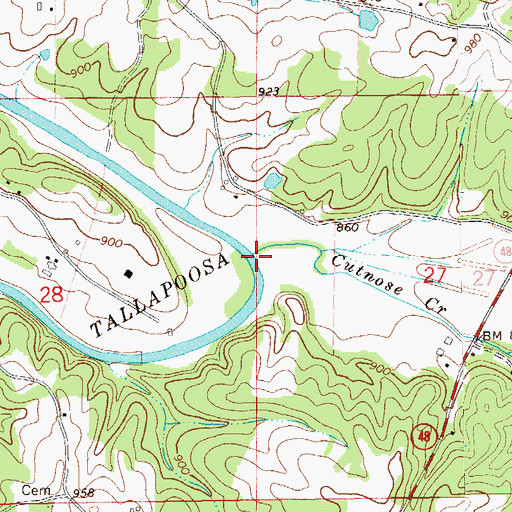 Topographic Map of Cutnose Creek, AL