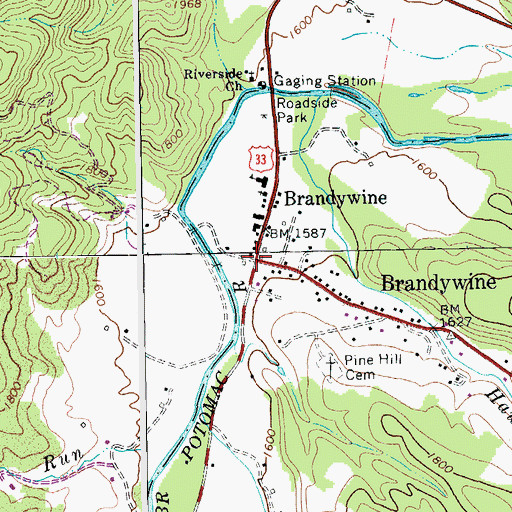 Topographic Map of Brandywine, WV