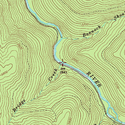Topographic Map of Bridge Creek, WV