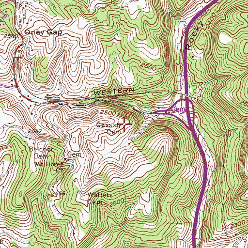 Topographic Map of Cassidy Cemetery, WV