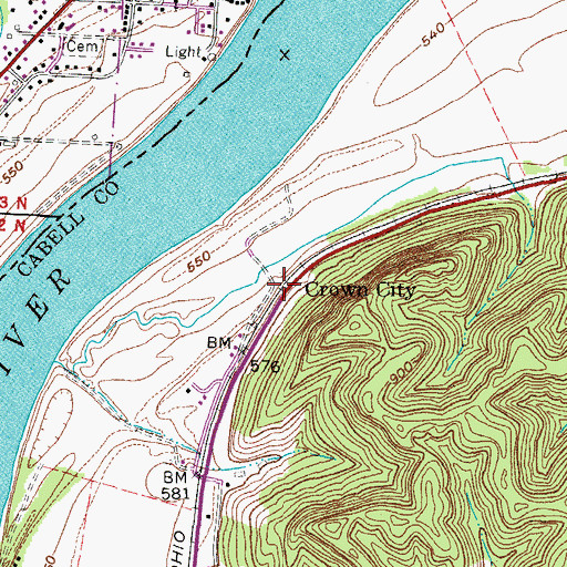 Topographic Map of Crown City, WV