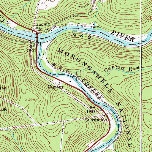 Topographic Map of Curtin Run, WV