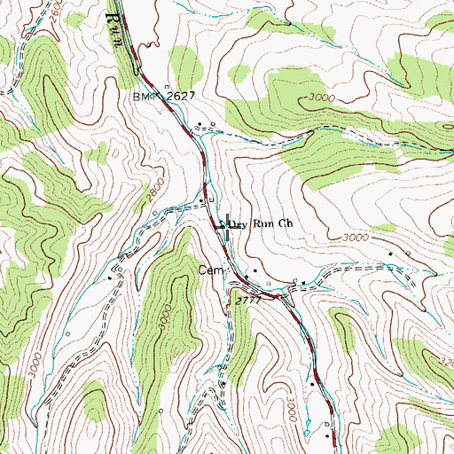 Topographic Map of Dry Run Church, WV