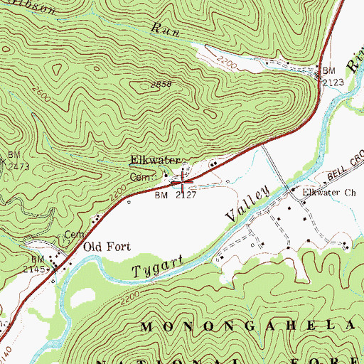 Topographic Map of Elkwater, WV