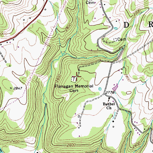 Topographic Map of Flanagan Memorial Cemetery, WV