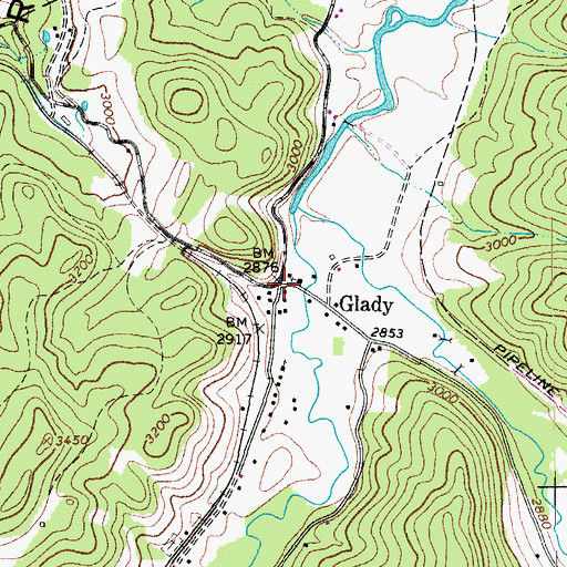 Topographic Map of Glady, WV
