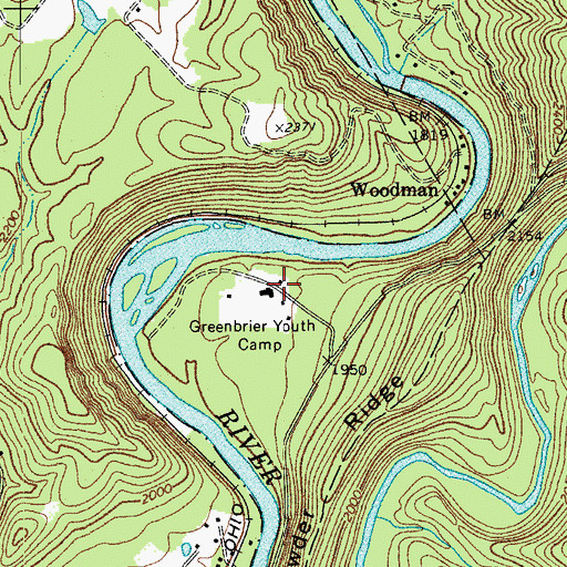 Topographic Map of Greenbrier Youth Camp, WV