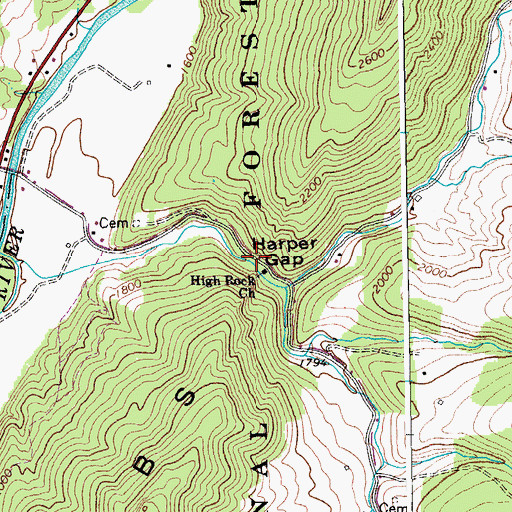 Topographic Map of Harper Gap, WV