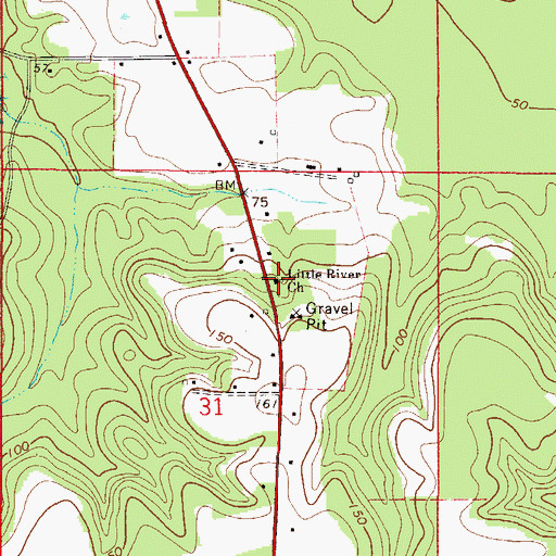 Topographic Map of Little River Church, AL