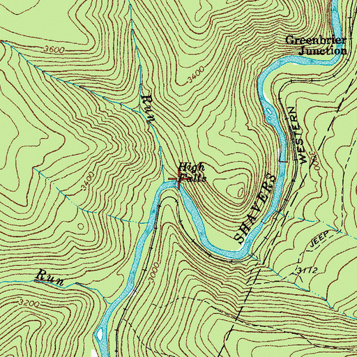 Topographic Map of High Falls, WV