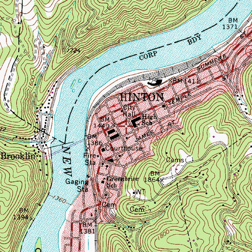 Topographic Map of Hinton, WV