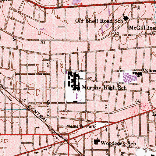 Topographic Map of Murphy High School, AL