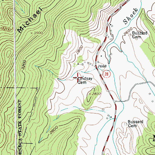 Topographic Map of Lindsay Cemetery, WV