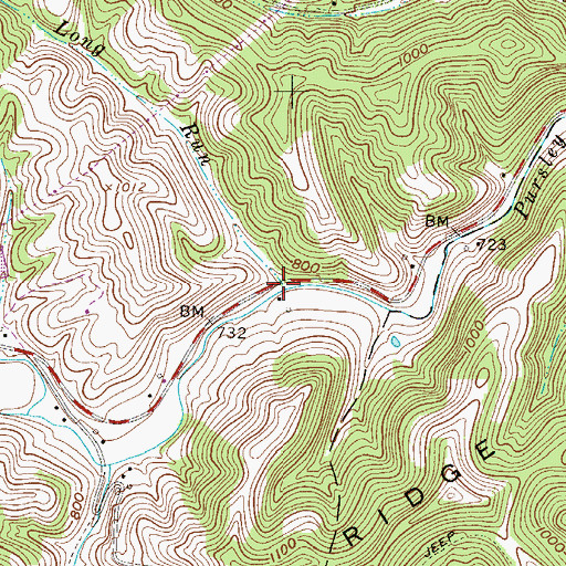 Topographic Map of Long Run, WV