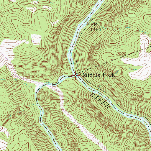 Topographic Map of Middle Fork River, WV