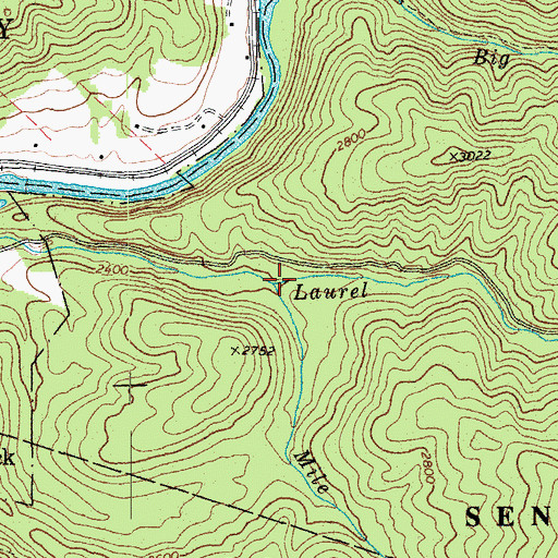 Topographic Map of Mile Branch, WV