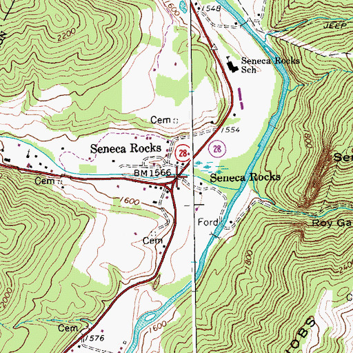 Topographic Map of Seneca Rocks, WV