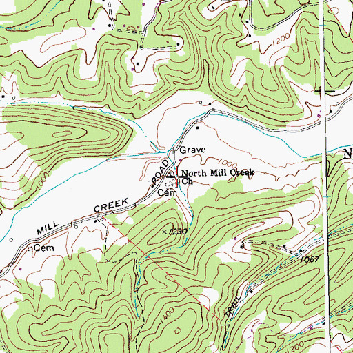 Topographic Map of North Mill Creek Church, WV
