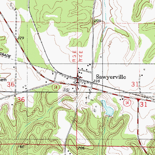 Topographic Map of Sawyerville, AL