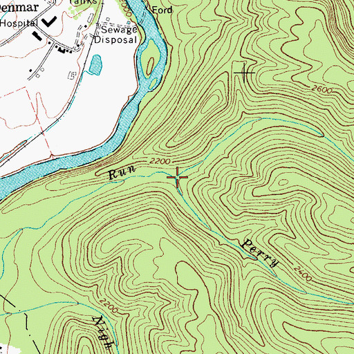 Topographic Map of Perry Run, WV