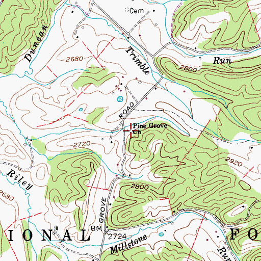 Topographic Map of Pine Grove Church, WV