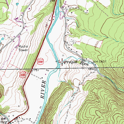 Topographic Map of Propst Run, WV