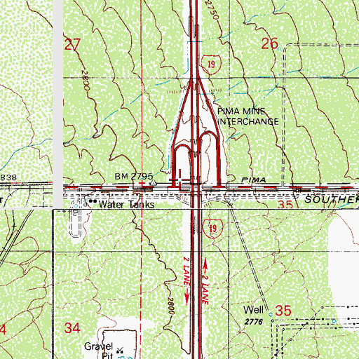 Topographic Map of Pima Mine Interchange, AZ