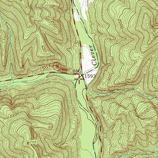 Topographic Map of Right Fork Clover Run, WV